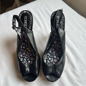 Vintage Y2K Rare BONGO Elegant Black Peep-Toe Slingback Heels Size 8.5